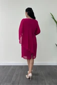 Atlas Kumaş Şifon Broş Detaylı Kalem Elbise - FUŞYA thumbnail 5