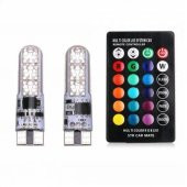 Uzaktan Kumandalı Çakar Lamba T10 12 LED RGB Park Lambası 2 Adet - 1