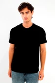 Erkek Bisiklet Yaka %100 Pamuk Kalın Dokulu Siyah T-Shirt - 1