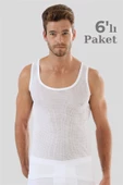6'lı Paket Beyaz Erkek Fileli Atlet %100 Pamuklu Delikli Yazlık Erkek Atlet - 1