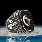 Özel Ay Yıldız Tasarımlı Tuğra İşlemeli 925 Ayar Gümüş Yüzük thumbnail 1