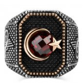 Özel Ay Yıldız Tasarımlı Tuğra İşlemeli 925 Ayar Gümüş Yüzük thumbnail 4