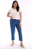 Büyük Beden İndigo Beli Lastikli Pantolon - 1