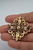 STONEAGE Broş Zirkon Taşlı Bronz Zincir Hediyeli - 7