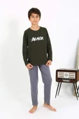 Akbeniz Erkek Çocuk Uzun Kol Penye Pijama Takım 20437 Haki - 2