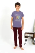 Akbeniz Erkek Çocuk Kısa Kol Penye Pijama Takım 20758 Mor - 4
