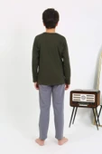 Akbeniz Erkek Çocuk Uzun Kol Penye Pijama Takım 20437 Haki - 5
