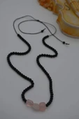 STONEAGE JEWELLERY Pembe Kuvars ve Oniks Taşlı Metalsiz Kolye - 1