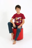 Akbeniz Erkek Çocuk Kısa Kol Penye Pijama Takım 20758 Bordo - 1