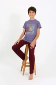 Akbeniz Erkek Çocuk Kısa Kol Penye Pijama Takım 20758 Mor - 1