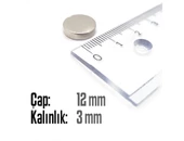 Neodyum Mıknatıs Silindir Çap 12mm , Kalınlık 3mm   ( 5 Adet) - 2