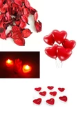 Vipfoni Seni Seviyorum Paketi 4 Ad Mini Kalp Led Mum 10 Ad Kalpli Balon 10 Ad Kalpli Mum 1 Paket Kuru Gül - 1