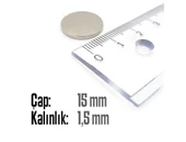 Neodyum Mıknatıs Silindir Çap 15mm , Kalınlık 1.5mm   ( 10 Adet) - 2