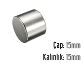Neodyum Mıknatıs Silindir Çap 15mm , Kalınlık 15mm   ( 2 Adet) - 1