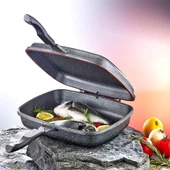 OMS Granit 36x26x9 cm Çift Taraflı Balık Tavası Gri - 1