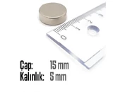 Neodyum Mıknatıs Silindir Çap 15mm , Kalınlık 5mm   ( 5 Adet) - 2