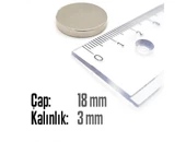 Neodyum Mıknatıs Silindir Çap 18mm , Kalınlık 3mm   ( 5 Adet) - 2