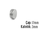 Neodyum Mıknatıs Silindir Çap 17mm , Kalınlık 3mm   ( 5 Adet) - 1