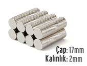 Neodyum Mıknatıs Silindir Çap 17mm , Kalınlık 2mm   ( 5 Adet) - 1