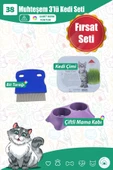 AST GROSS PET Muhteşem 3lü Kedi Seti 38 Kedi Bit Tarağı Kedi Çimi Kedi Köpek Mama Ve Su Kabı - 1