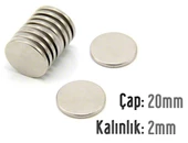 Neodyum Mıknatıs Silindir Çap 20mm , Kalınlık 2mm   ( 3 Adet) - 1