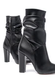 Vrt-4815 Siyah Yüksek Kalın Topuklu Körüklü Fermuarlı Kadın Bot thumbnail 5