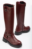 Çizme02-312 Bordo Toka Aksesuarlı Fermuarlı Günlük Kadın Çizme thumbnail 2
