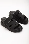 24422-hermes Siyah Dolgu Topuk Kadın Sandalet - 5