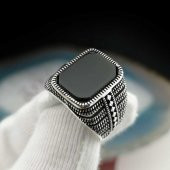 Siyah Dikdörtgen Oniks Taşlı 925 Ayar Gümüş Yüzük thumbnail 1