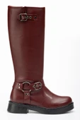 Çizme02-312 Bordo Toka Aksesuarlı Fermuarlı Günlük Kadın Çizme thumbnail 8