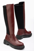 Bordo Arkası Streç Fermuarlı Günlük Kadın Çizme thumbnail 7