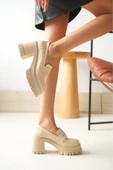 NVL-506 Bej Günlük Yüksek Topuklu Platform Loafer Kadın Ayakkabı topuklu  ayakkabı thumbnail 4