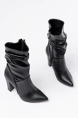 Vrt-4815 Siyah Yüksek Kalın Topuklu Körüklü Fermuarlı Kadın Bot thumbnail 4