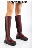 Bordo Arkası Streç Fermuarlı Günlük Kadın Çizme thumbnail 4
