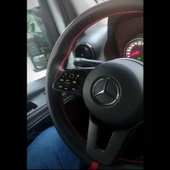 DİKİŞLİ DİREKSİYON KILIFI SİYAH DERİ KIRMIZI YÜZÜK/DİKİŞLİ  SON KASA MERCEDES SPRİNTER thumbnail 2