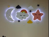 Lowenart Çocuk Odası Dekoratif Ahşap Ay Gökkuşağı Bulut Yıldız Gece Lambası Ledli Aydınlatma - 1