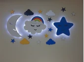 Lowenart Çocuk Odası Dekoratif Ahşap Ay Gökkuşağı Bulut Yıldız Gece Lambası Ledli Aydınlatma - 1