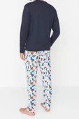 Erkek %100 Pamuk Bisiklet Yaka Uzun Kol Regular Fit Baskılı Pijama Takımı - 4