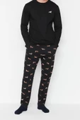 Erkek Pamuklu Bisiklet Yaka Uzun Kol Regular Fit Hayvan Desenli Örme Pijama Takımı - 1