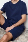 Erkek Pamuk Polyester Bisiklet Yaka Kısa Kol Regular Fit Şortlu Pijama Takımı - 2
