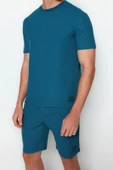 Erkek Pamuklu Bisiklet Yaka Kısa Kol Regular Fit Dokulu Örme Şortlu Pijama Takımı - 3