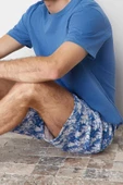 Erkek %100 Pamuk Bisiklet Yaka Kısa Kol Regular Fit Palmiye Baskılı Şortlu Pijama Takımı - 3