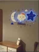 Lowenart Çocuk Odası Dekoratif Ahşap Ay Gökkuşağı Bulut Yıldız Gece Lambası Ledli Aydınlatma - 1