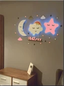 Lowenart Çocuk Odası Dekoratif Ahşap Ay Gökkuşağı Bulut Yıldız Gece Lambası Ledli Aydınlatma thumbnail 1