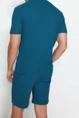 Erkek Pamuklu Bisiklet Yaka Kısa Kol Regular Fit Dokulu Örme Şortlu Pijama Takımı - 6