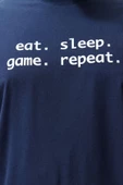 Büyük Beden Erkek Bisiklet Yaka Kısa Kol Regular Fit Rahat Slogan Baskılı Örme Şortlu Pijama Takımı - 4