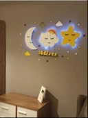 Lowenart Çocuk Odası Dekoratif Ahşap Ay Gökkuşağı Bulut Yıldız Gece Lambası Ledli Aydınlatma - 1