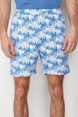 Erkek %100 Pamuk Bisiklet Yaka Kısa Kol Regular Fit Palmiye Baskılı Şortlu Pijama Takımı - 4
