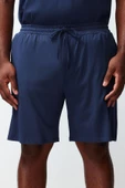 Büyük Beden Erkek Bisiklet Yaka Kısa Kol Regular Fit Rahat Slogan Baskılı Örme Şortlu Pijama Takımı - 5