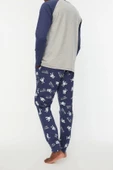 Erkek Pamuklu Bisiklet Yaka Uzun Kol Regular Fit Bisiklet Yaka Pijama Takımı - 6
